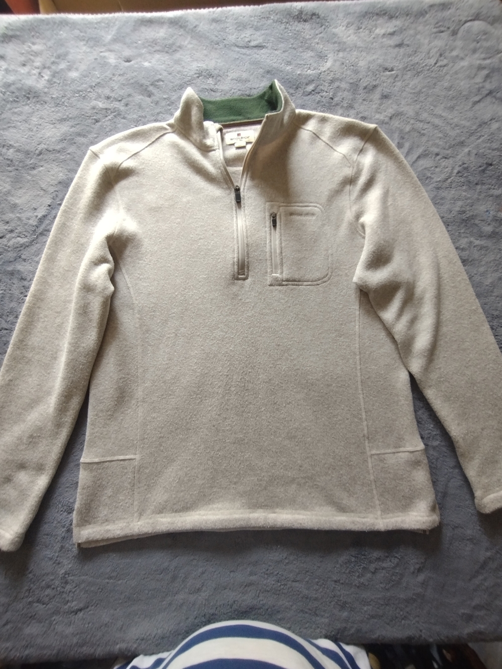 Woolrich Light Gray Quarter-Zip Sweater with Green Collar Trim
